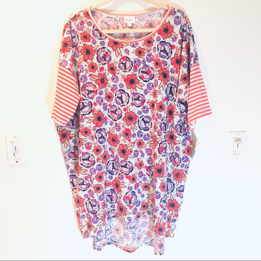 LuLaRoe Irma Dual Pattern Salmon Pink Stripe Tunic